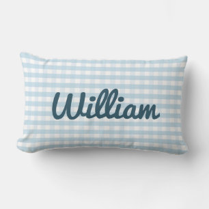 Light Blue Gingham Kinderzimmer Pillow mit Name Lendenkissen