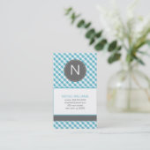 Light Blue Gingham Pattern Mit Monogramm Visitenkarte (Stehend Vorderseite)