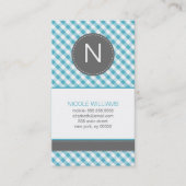 Light Blue Gingham Pattern Mit Monogramm Visitenkarte (Vorderseite)