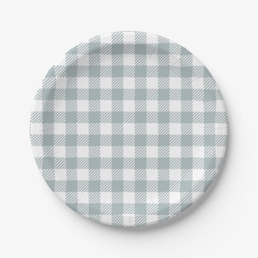 Light Blue Gingham Pattern Pappteller (Vorderseite)