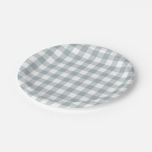 Light Blue Gingham Pattern Pappteller (Schrägansicht)