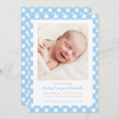 Light Blue Gingham Single Foto Birth Ankündigung (Vorne/Hinten)