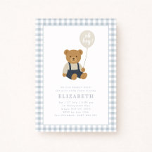 Light Blue Gingham Teddy Bear Baby Dusche