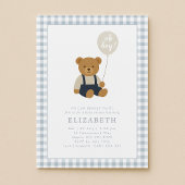 Light Blue Gingham Teddy Bear Baby Dusche Einladung