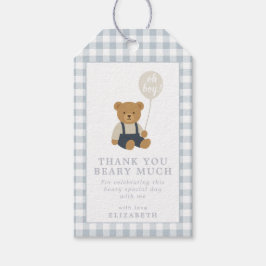 Light Blue Gingham Teddy Bear Baby Dusche Geschenkanhänger