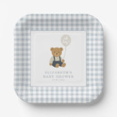 Light Blue Gingham Teddy Bear Baby Dusche Pappteller (Vorderseite)