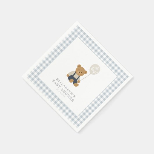 Light Blue Gingham Teddy Bear Baby Dusche Serviette (Ecke)