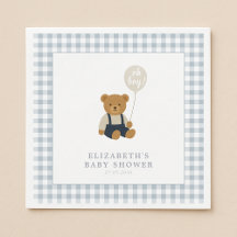 Light Blue Gingham Teddy Bear Baby Dusche