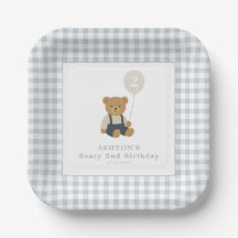 Light Blue Gingham Teddy Bear Birthday Party