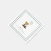 Light Blue Gingham Teddy Bear Birthday Party Serviette (Ecke)