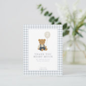 Light Blue Gingham Teddy Bear Dankeschön Karte (Stehend Vorderseite)