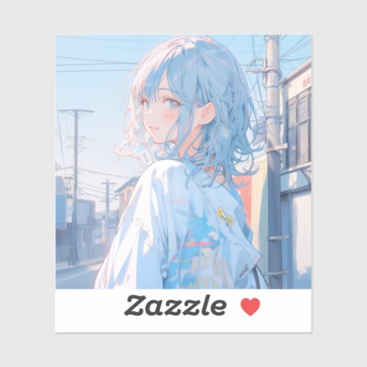 Light blue girl | 東京娘 GenerartiveAI シール Aufkleber (Blatt)