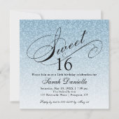 Light Blue Glam Glitzer Sweet 16 Square Einladung (Vorderseite)