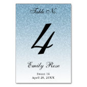 Light Blue Glam Glitzer Tischnummer Card (Rückseite)
