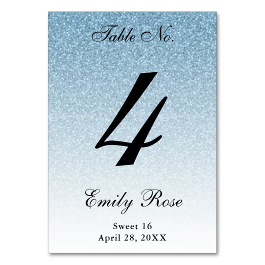 Light Blue Glam Glitzer Tischnummer Card (Rückseite)