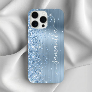Light Blue Glittery Glam Girly Signature iPhone 16 Pro Max Hülle