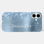Light Blue Glittery Glam Girly Signature Case-Mate iPhone Hülle (Rückseite (Horizontal))