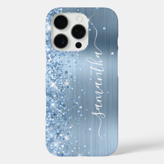 Light Blue Glittery Glam Girly Signature Case-Mate iPhone Hülle (Rückseite)