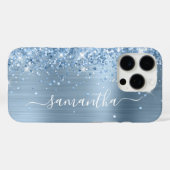 Light Blue Glittery Glam Girly Signature Case-Mate iPhone Hülle (Rückseite (Horizontal))