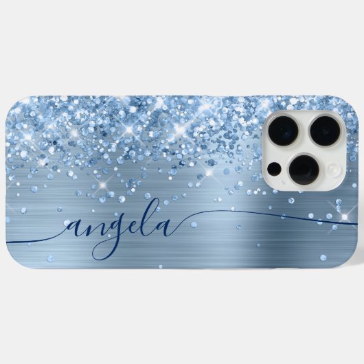 Light Blue Glittery Glam Navy Signature Case-Mate iPhone Hülle (Rückseite (Horizontal))