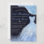 Light Blue Glitzer Dress & Glam Edge 21. Geburtsta Einladung (Vorderseite)