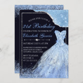 Light Blue Glitzer Dress & Glam Edge 21. Geburtsta Einladung (Vorne/Hinten)