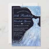 Light Blue Glitzer Dress & Glam Edge Geburtstag Einladung (Vorderseite)