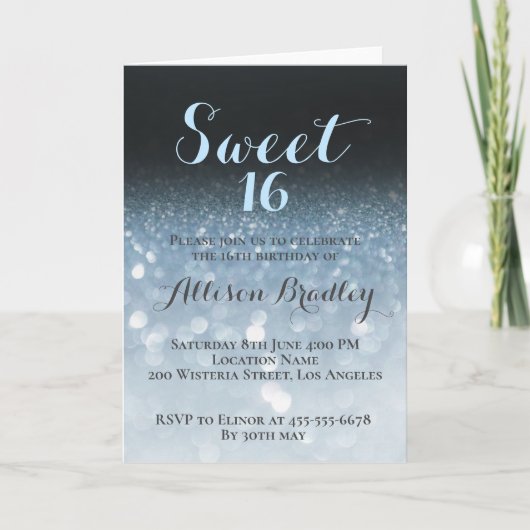 Light Blue Glitzer Feiertagskarte (Vorderseite)