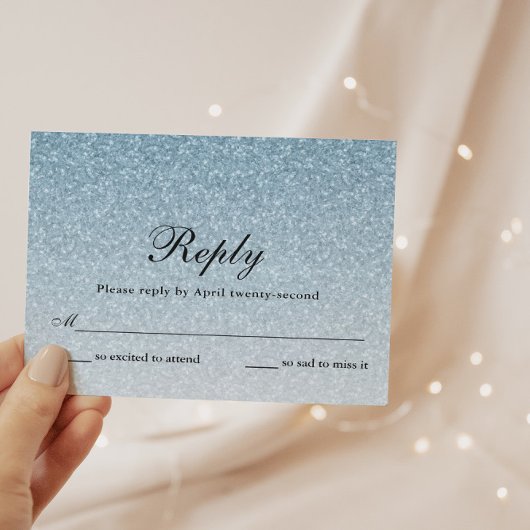 Light Blue Glitzer Glam Personalisierte Antwortkar RSVP Karte