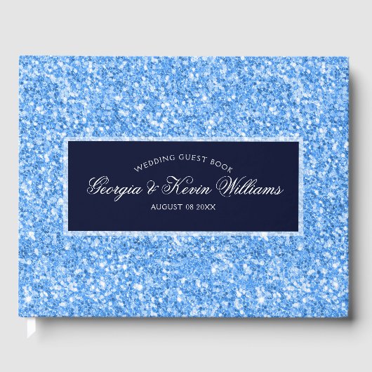 Light Blue Glitzer Pattern & Dark Blue Gästebuch (Vorderseite)