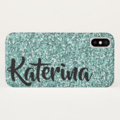 Light Blue Glitzer Personalisiert mit Ihrem Namen. Case-Mate iPhone Hülle (Rückseite (Horizontal))