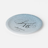 Light Blue Glitzer Sweet 16 Personalisiert Pappteller (Schrägansicht)