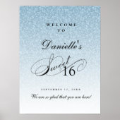 Light Blue Glitzer Sweet 16 Personalisierter Empfa Poster (Vorne)