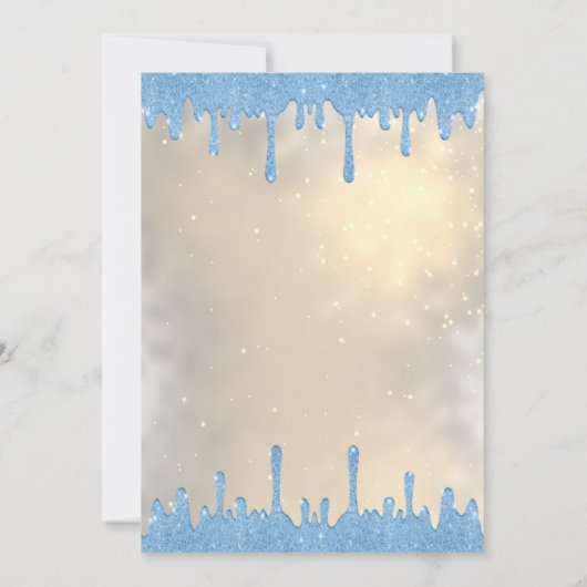 Light Blue Glitzer Tropfen, Girl Gold Einladung (Rückseite)