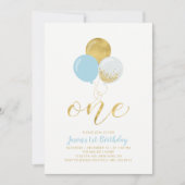 Light Blue & Gold Balloons | 1. Junge Geburtstag Einladung (Vorderseite)