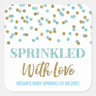 Light Blue Gold Confetti gesprinklt mit Liebe Quadratischer Aufkleber