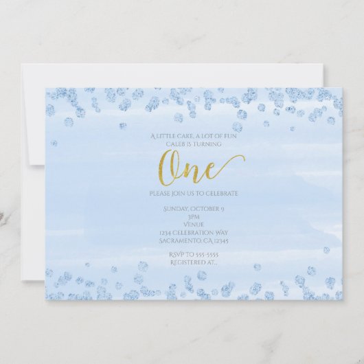 Light Blue & Gold Einladung 1. Geburtstag (Vorderseite)