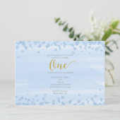 Light Blue & Gold Einladung 1. Geburtstag (Stehend Vorderseite)