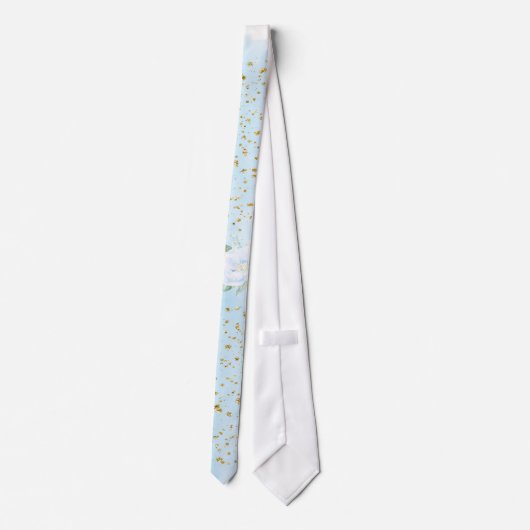 Light Blue Gold Floral Groom Hochzeit Neck Tie Krawatte (Rückseite)
