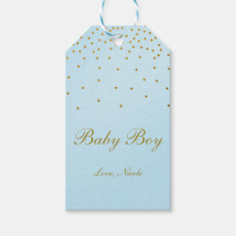 Light Blue & Gold Foil Confetti Dots Geschenk-Tag Geschenkanhänger