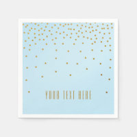 Light Blue & Gold Foil Confetti Dots Napkins