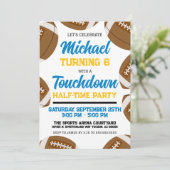 Light Blue Gold Football Halbzeitparty Einladung (Stehend Vorderseite)