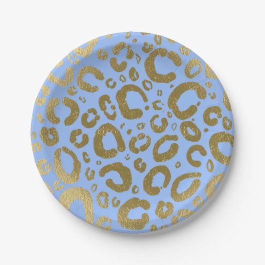 Light Blue & Gold Glam Leopard Print Party Pappteller (Vorderseite)