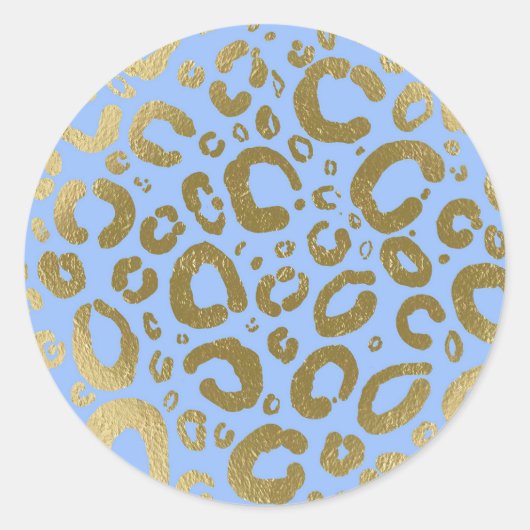Light Blue & Gold Glam Leopard Print Party Runder Aufkleber (Vorderseite)
