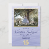 Light Blue, Gold Glitzer 15 Quinceanera Foto Einladung (Vorderseite)