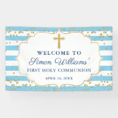Light Blue Gold Glitzer Erste Heilige Kommune Banner (Horizontal)