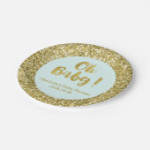 Light Blue Gold Glitzer Oh Baby Shower Plate Pappteller (Schrägansicht)