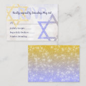Light Blue, Gold Glitzer Stars RSVP Card Hinweiskarte (Vorne/Hinten)