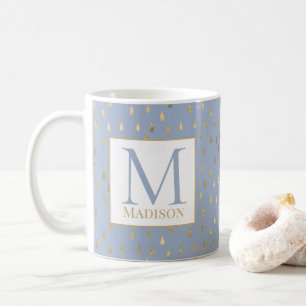 Light Blue Gold Raindrop Modernes Trendmonogramm Kaffeetasse