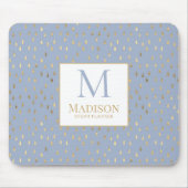 Light Blue Gold Raindrop Modernes Trendmonogramm Mousepad (Vorne)